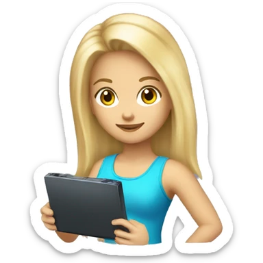  haired blonde light skin girl playing nintendo ds sticker