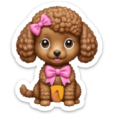 Brown toy poodle with pink bow sticker