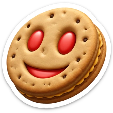 Emoji de un paquete de galletitas tipo pepas de membrillo, con algunas galletas redondas y el centro rojo visible. sticker