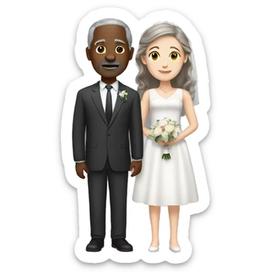 Wedding White woman brown hair with older black man gray hair sticker