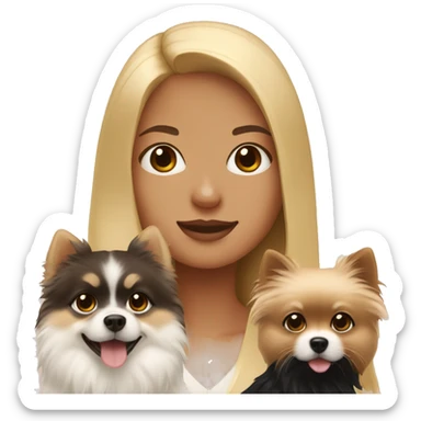 Blonde girl holding a white/brown pomeranian and a black pomeranian  sticker