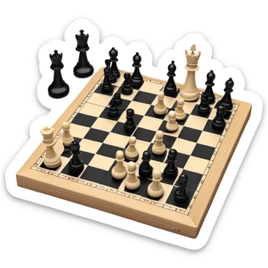 A chessboard with a few strategically placed pieces, including a king, queen, and pawns. The scene highlights the classic black and white squares of the board, emphasizing strategy and thoughtfulness in the game of chess. sticker
