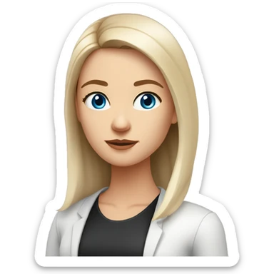 Slavic woman with blue eyes, eyes look up, fair skin, straight gradient medium length hair, eyes makeup, dressed in white T-shirt and office black jacket, one side of hair is tucked behind the ear. sticker