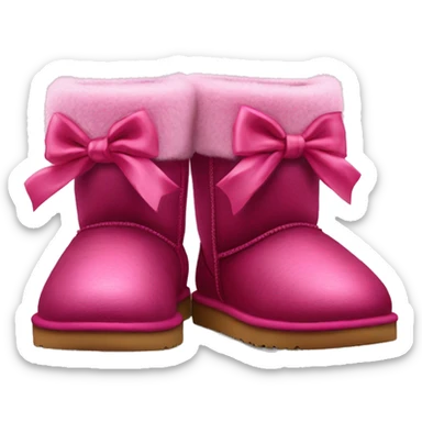 Realistic pair of raspberry color Ugg fur boots with silk ribbon bows. sticker