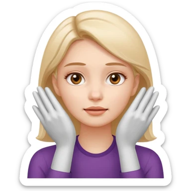 Simple emoji of a woman touching her face with both hands, hands pressing on cheeks and jaw, clear facial exercise with hands, easy to understand, simple icon, no beauty, no makeup, no medical elements
 sticker