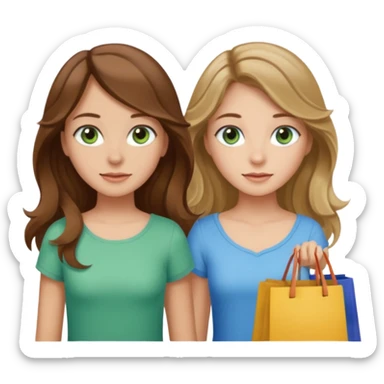 make me and my best friend togheter i have brown hair that falls on my shoulders and BROWN eyes and she has really long wavy brown hair with a little blonde and green/blue eyes we are shopping and i have BROWN eyes and i am taller than her sticker