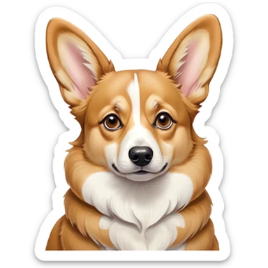 Cinematic Grumpy Fawn Corgi Portrait Emoji, Head tilted slightly with a deeply unimpressed expression, showcasing a dense fawn coat with pronounced white markings, large, droopy brown eyes narrowed into an unamused glare, ears drooping in exasperation, Simplified yet comically expressive features, highly detailed, glowing with a dry, sarcastic glow, high shine, effortlessly judgmental yet dignified, stylized with a touch of cynicism, bright but brooding, soft glowing outline, capturing the essence of an eternally unimpressed yet endearing herder, so lifelike it feels like it could sigh heavily at you in disdain at any moment! sticker