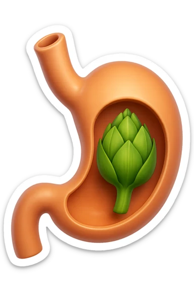 emoji stile iphone 3d di uno stomaco umano con una foglia di carciofo dentro, iperrealistico 4k sticker