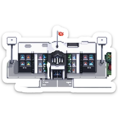 modern school campus building with multiple entrances, no flag pole sticker