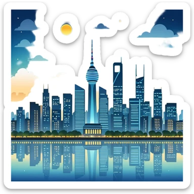 8k quailty, extremely high resolution.
Of a bustling city skyline, towering buildings, detailed lights, urban-themed sticker