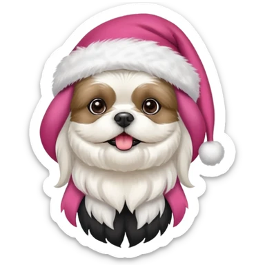 one little all white shih tzu with pink santa hat and one white and black havanese with red santa hat sticker