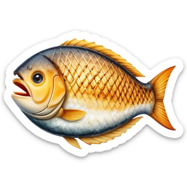 Gradele Cinematic Realistic Gradele Dish Emoji, depicted as 2 perfectly grilled fish with prominent grill marks and a smoky finish, rendered with vivid textures and dynamic, natural lighting. sticker