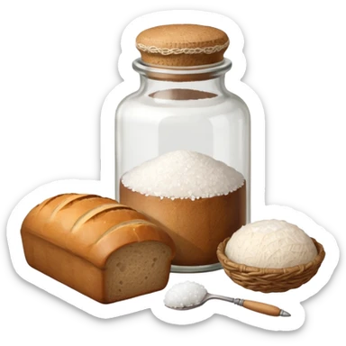 a one victorian bottle of salt and a loaf of bread - crochet needles and a ball of wool sticker