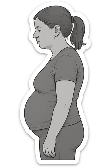 DONNA DI PROFILO CON LA POSTURA SBAGLIATA, LA PANCIA IN FUORI E LE SPALLE CHIUSE sticker