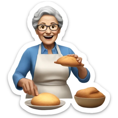 Create a 3d hyper realistic photo of a senior woman baking  sticker