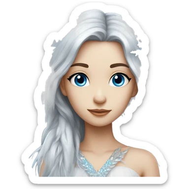 big wings, silver, feather, icy ,snowflake, Beautiful, fairy, long hair, blue eyes sticker