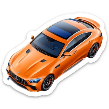 Mercedes amg gt 63 orange colour From top angle light coming from back and creating rimlight with blue colour on object sticker
