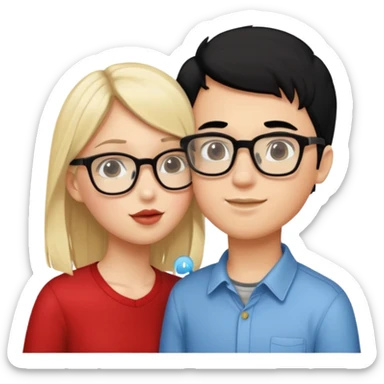 pretty light blonde girl barbie kissing nerd boy with black hair and tan skin on the cheek sticker