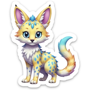 Cute Kawaii Epic Ethereal Epic Aesthetic Cool Colorful Vibrant Pastel Sparkly Colorful Sergal-Serval-Vernid-creature, (full body) sticker