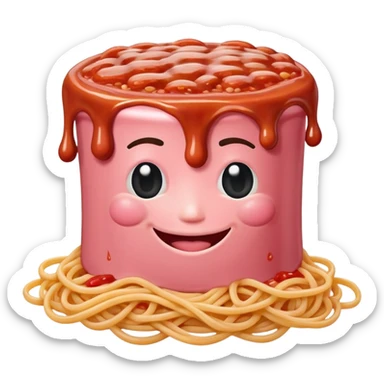  SPAM meat melted pink dripping sauce spaghetti monalisa portrait sticker