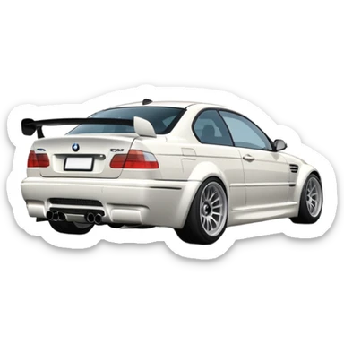 

A white BMW M3 E46, seen from behind at a certain angle, is drifting through a corner; the wheels are not straight, they are changing according to the rotation of the drift. sticker