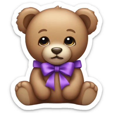 Cute teddy bear with a purple bow sticker