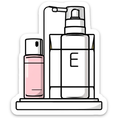 big long white shelf with one serum bottle labeled beauty brand and big sticky note next to it sticker