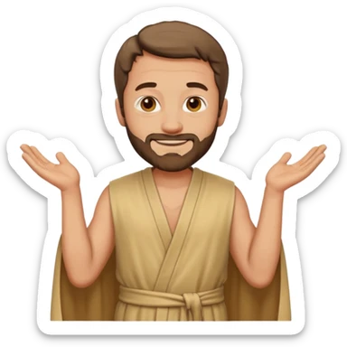 fullbody apostle Peter, classic emoji style, lighter colors, sleeveless shirt like in 'The Chosen', plain robes, standing pose, smiling sticker