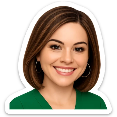 Edit the image to make the hair brunette with blonde highlights, focusing on the face with a clean and classic look. Keep the detailed emoji style as the original. Remove the background and avoid any extra accessories. sticker