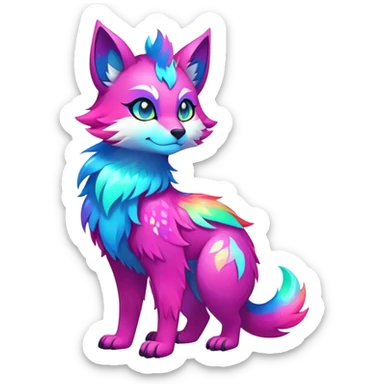 Neon-colored multi-colored cool Falvie-Fionbri-creature-sparkle-fursona, full body, with random markings sticker