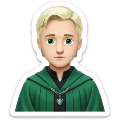 Draco Malfoy at 37 years old, silver-blond hair, sharp features, elegant Slytherin-inspired robes, mature but not old sticker