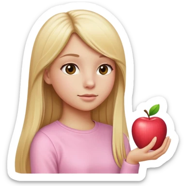 girl in light pink clothes, blonde with long straight hair, side view, apple emoji style, variation 2 sticker