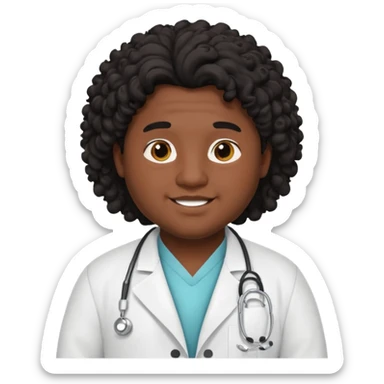 a young chubby male doctor with black long curly hair and cheerful face without gpasses sticker