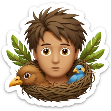 Man who has a Birds Nest for hair sticker