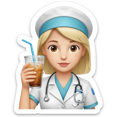 nurse holding iced drink sticker