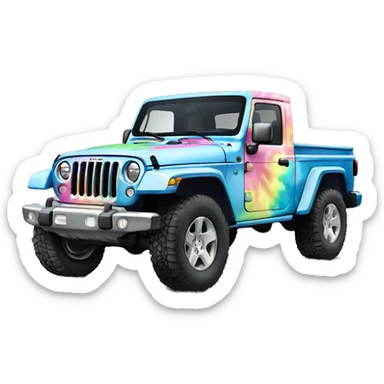 Realistic isolated pastel tie dye Jeep Gladiator truck. sticker