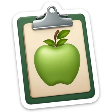 dark green clipboard with light beige paper, no text, Apple emoji style sticker