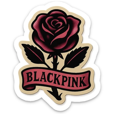 BLACKPINK K-pop retro sticker, black and pink rose, elegant, stylish, vintage sticker style sticker