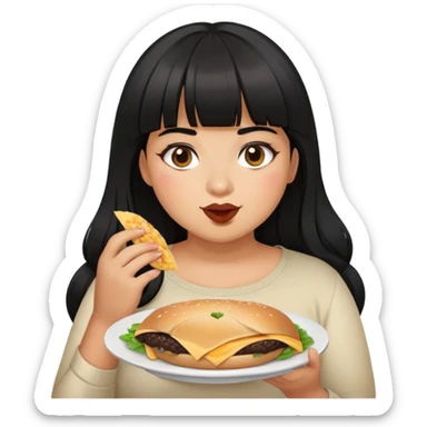 Latina girl with bangs black long hair plus size with food sticker