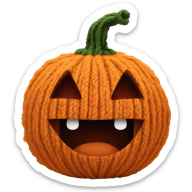 cartoon pumpkin made of fuzzy yarn with a cute scary face  sticker