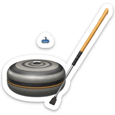 An icon showing a detailed close-up of a curling stone sliding across the ice, with a broom in motion beside it. The background features an indoor stadium with cheering spectators on the stands. Transparent background captures the strategy and focus of curling. sticker