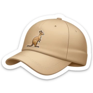 Beige Kangol flat cap seen from the side profile, classic baseball cap silhouette, with visible kangaroo logo on the side, iOS emoji style, light tan color sticker