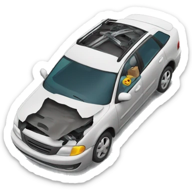 a broken-down car with the hood open sticker