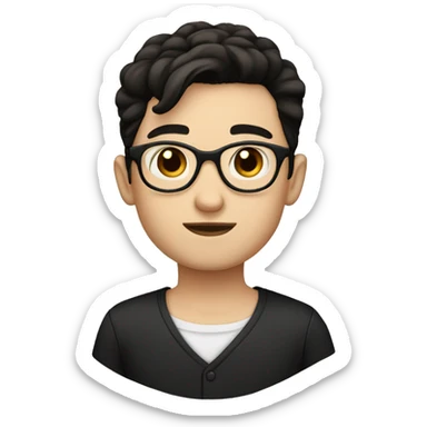 white young boy with goatee, round frame glasses. black hair with a widows peak. dark brown eyes sticker