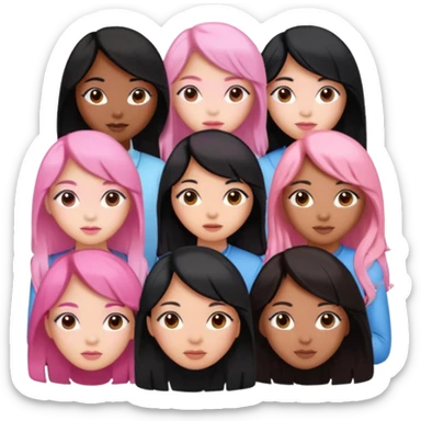 Katseye music group 6 members all girl 2 brown girl 1 korean 1 latina 1 girl black hair pink highlights sticker