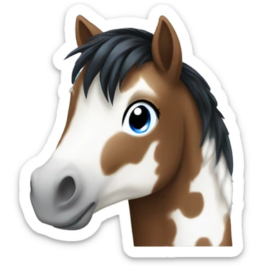 Brown and white spotted pony black hair and blue eyes  sticker