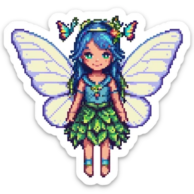 a fairy with butterfly wings, pixel art style sticker