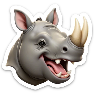 Cinematic Cute Yawning Rhinoceros Portrait Emoji, Head tilted slightly with a dramatic, wide-open yawn, showcasing a soft, textured slate-gray hide with a slightly drooping horn and eyes barely open in drowsy contentment, Simplified yet irresistibly adorable features, highly detailed, glowing with a soft, cozy glow, high shine, relaxed yet expressive, stylized with a touch of rugged whimsy, bright and endearing, soft glowing outline, capturing the essence of a sleepy yet affectionate rhinoceros, so drowsy it feels like it could stretch out of the screen and curl up for a nap! sticker