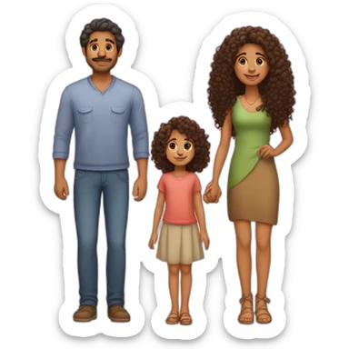 indian family with one daughter curly hair mom curly hair dad straight hair and one son straight hair sticker