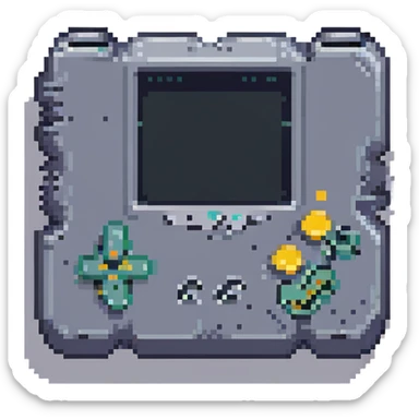 GameBoy, pixel art style, chiptune era colors, chunky pixels, simplified details, classic D-pad and buttons sticker